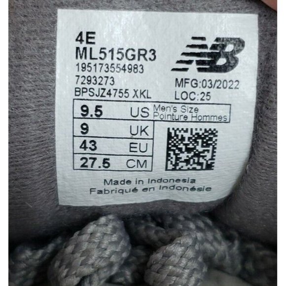 NEW BALANCE 515 V3 Athletic Running Shoes Men's Size 9.5 4E Wide Gray/White NIB - Picture 11 of 12